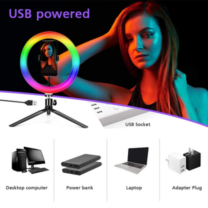 RGB Ring Light LED Lamp with Remote | Phone Holder for Video, Makeup & Photography