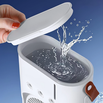 Double-Headed Air Cooler | USB Rechargeable Desk Fan with Spray & Night Light