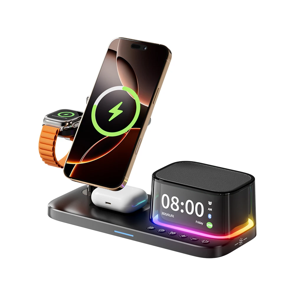 3-in-1 Wireless Charger | Speaker + Digital Clock