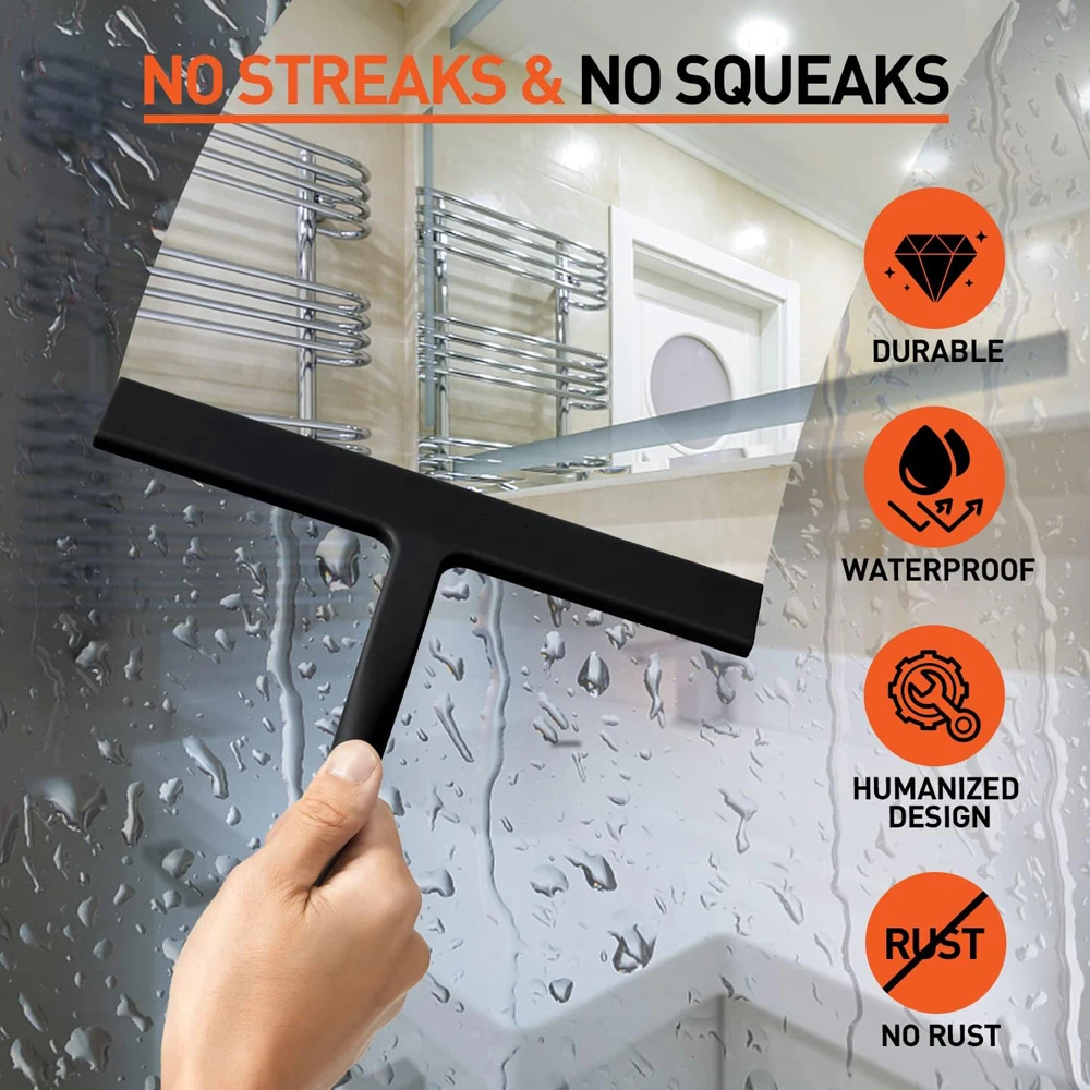 Matte Black Silicone Shower Squeegee | Streak-Free Cleaning