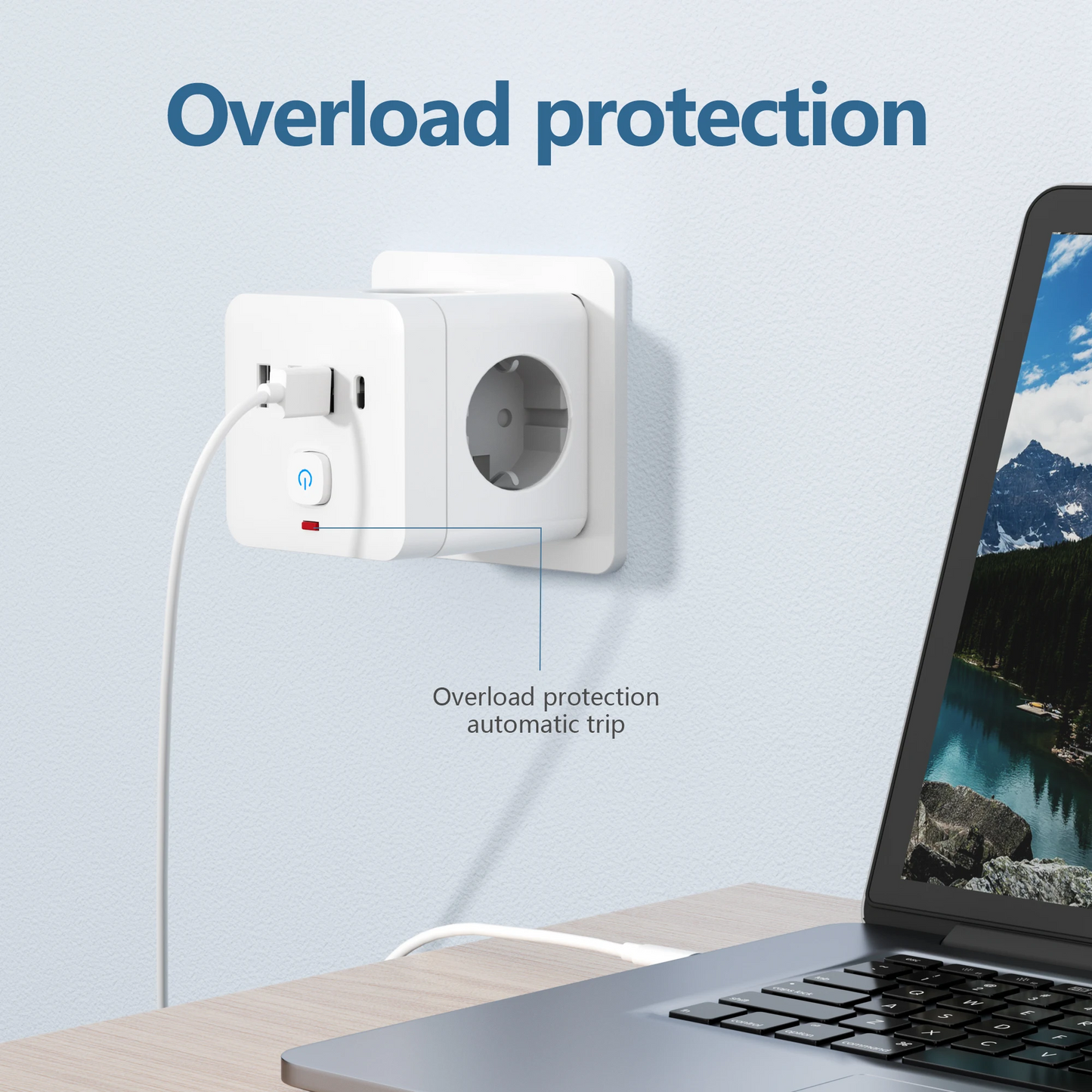 7-in-1 EU Power Strip | 3 AC Outlets + 3 USB + 1 Type-C with Surge Protection