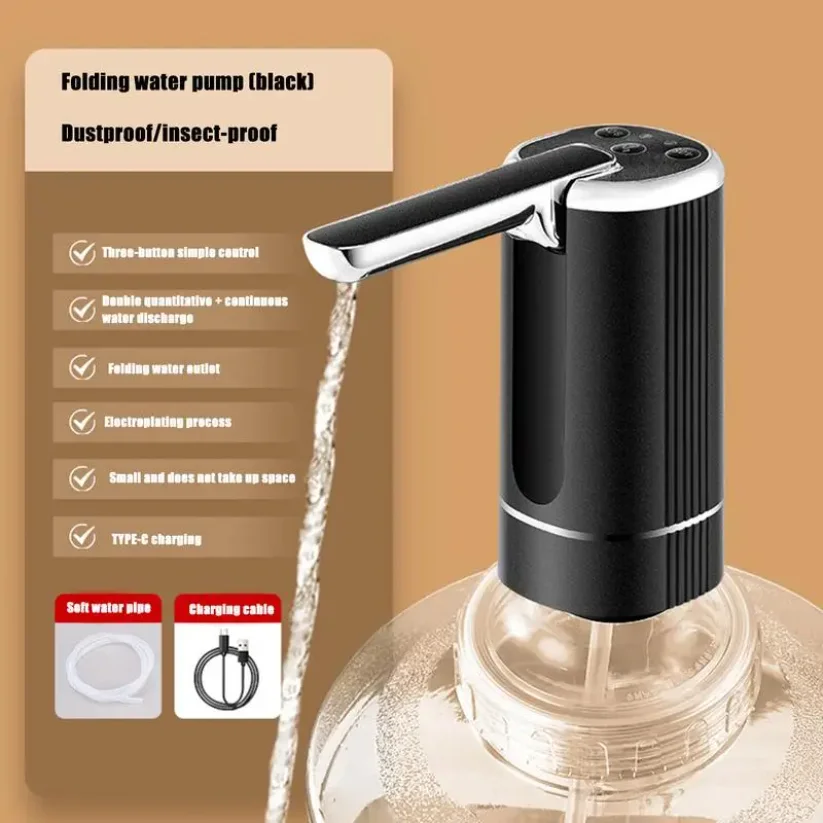 Rechargeable Water Pump | Foldable Electric Dispenser for Bottled Water (Available in White and Black Color)