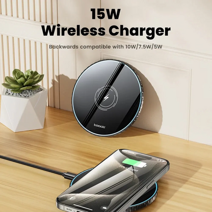 Toocki 15W Wireless Charger Pad | Fast Charging Station for iPhone 15–12 & Samsung S23–S20, AirPods