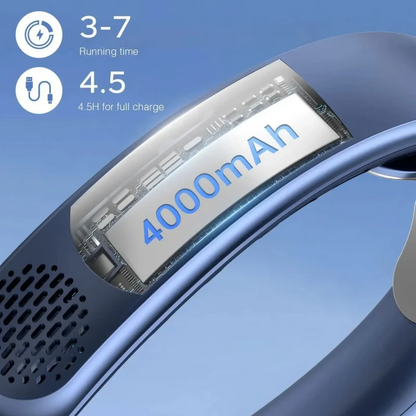 New Quad-Core USB Neck Fan | Vaneless, Digital Display, Portable & 4000mAh for Summer