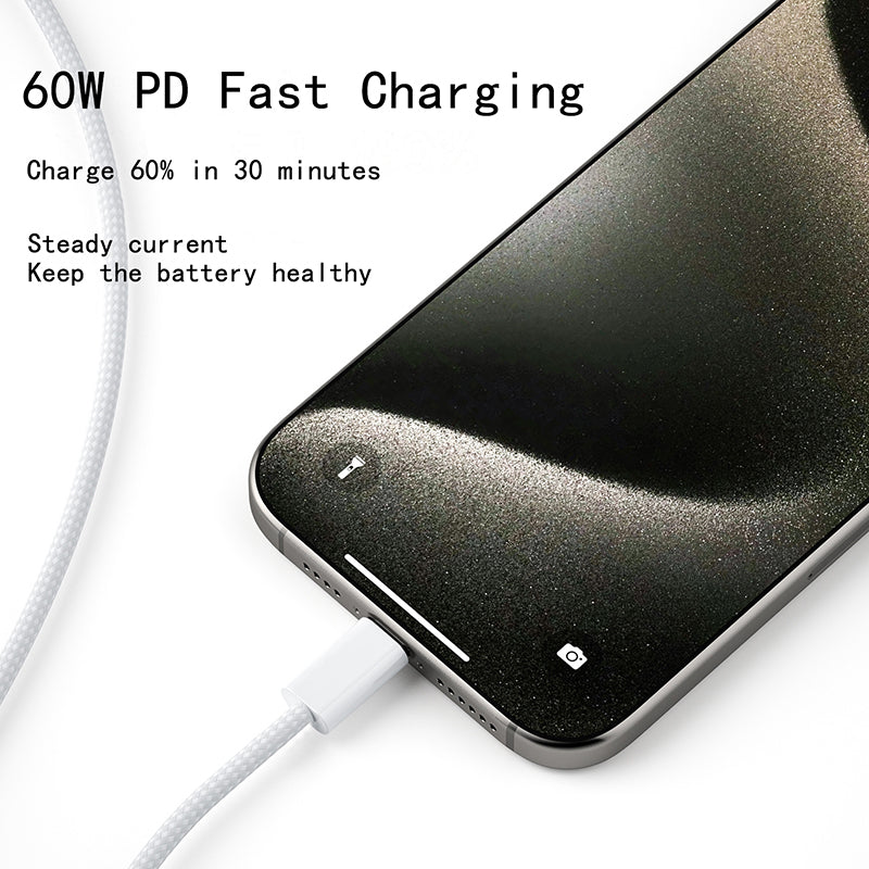 USB-C to Type-C Fast Charging Cable | 60W PD Braided Charger for iPhone 15, Samsung & Android