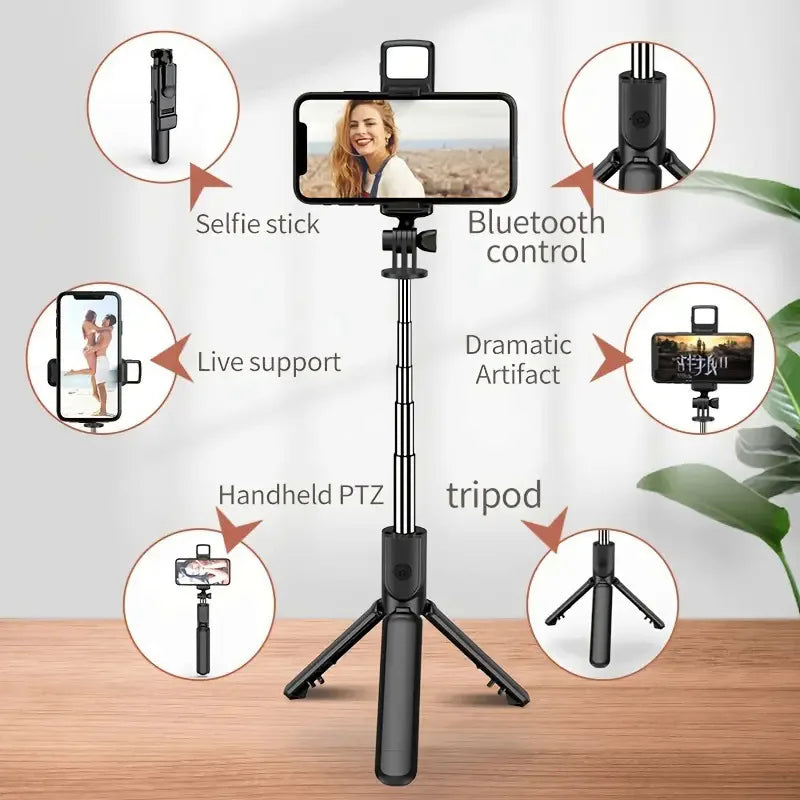 2-in-1 Expandable Stand with Wireless BT Remote for iPhone/Android