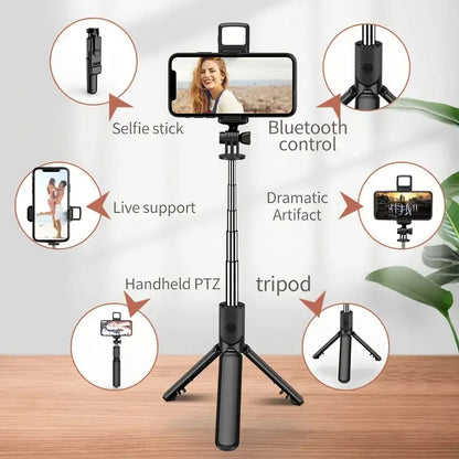 2-in-1 Expandable Stand with Wireless BT Remote for iPhone/Android