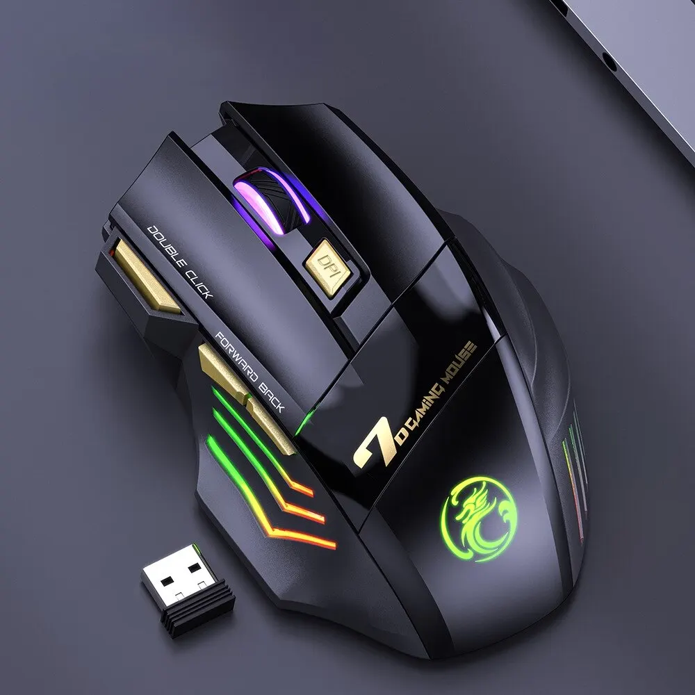 IMICE GW-X7 Wireless Gaming Mouse 🎮 | 3200DPI, Dual Mode, 7 Keys, Silent Click & 7-Color LED