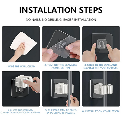 Multi-Purpose Adhesive Wall Hooks | Mop & Broom Hanger