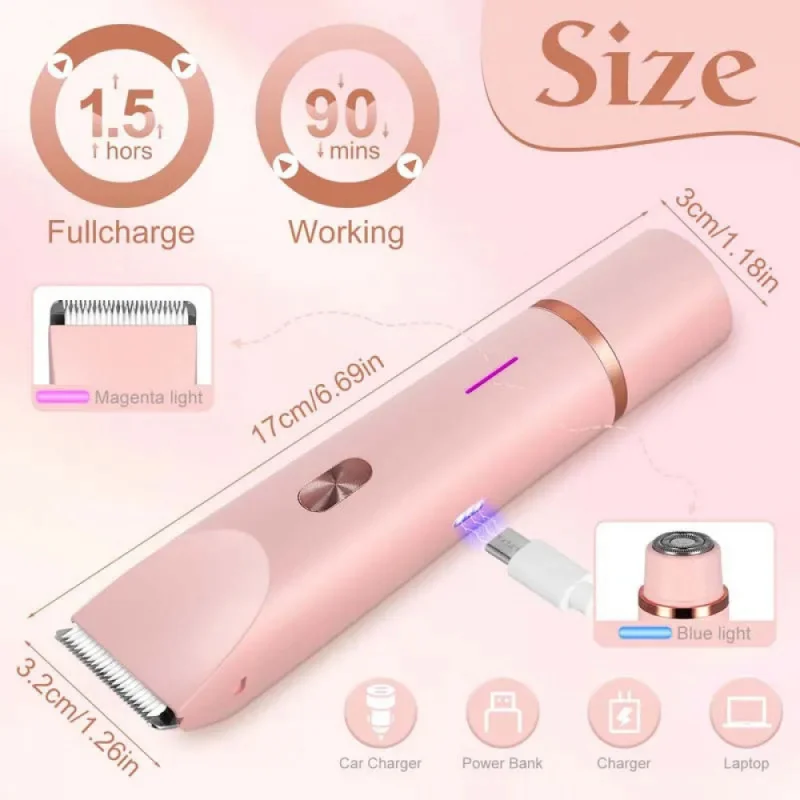 2-in-1 Portable Ladies Shaver | Waterproof, Painless Hair Removal Razor for Women Body & Bikini