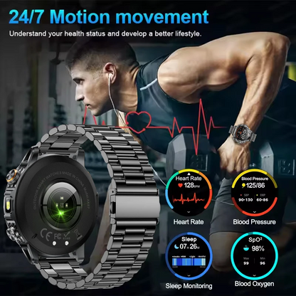Military Smart Watch 💪 | 1000mAh Battery, Fitness Tracker, 10ATM Waterproof, Flashlight & Call Bracelet