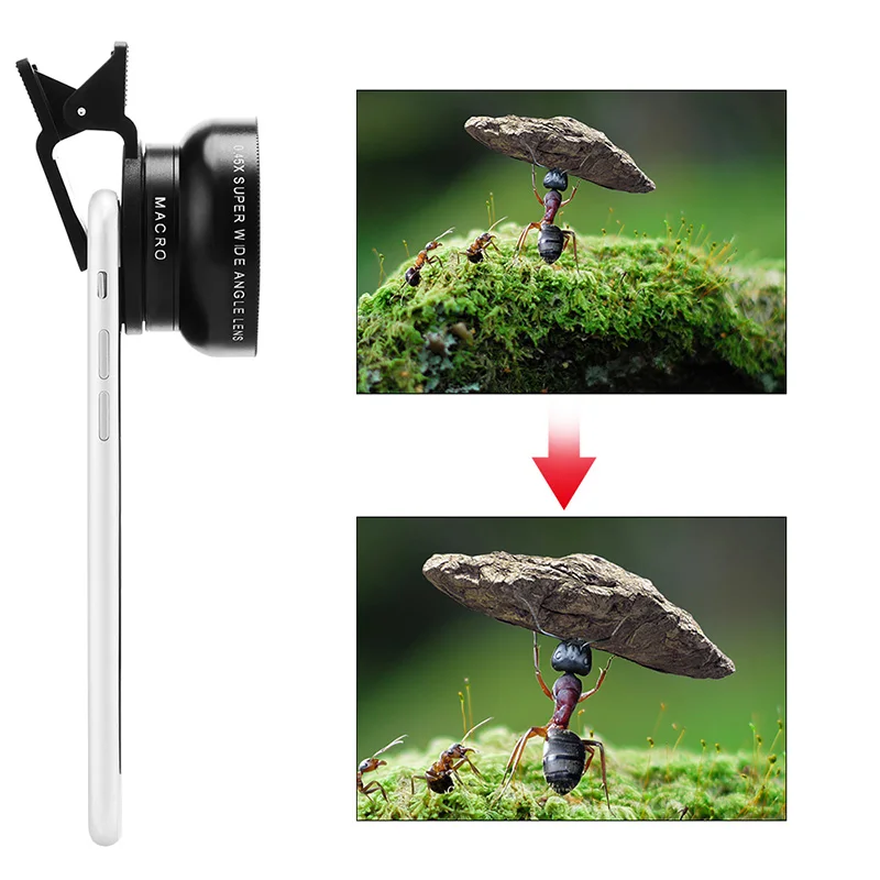 2-in-1 Mobile Phone Lens – 0.45X Wide Angle + 12.5X Macro HD Camera Lens for iPhone & Android!