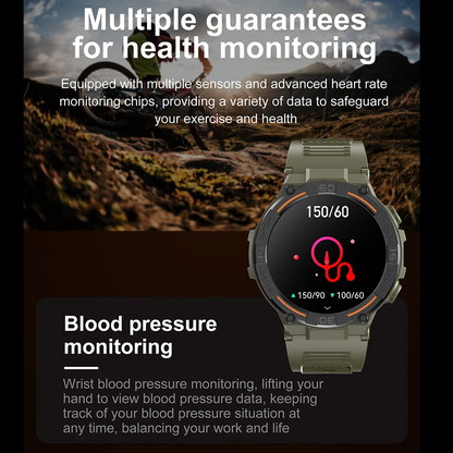 Military Smartwatch | 360×360 HD, Flashlight, Health Monitor, Waterproof, Heart Rate & BT Call