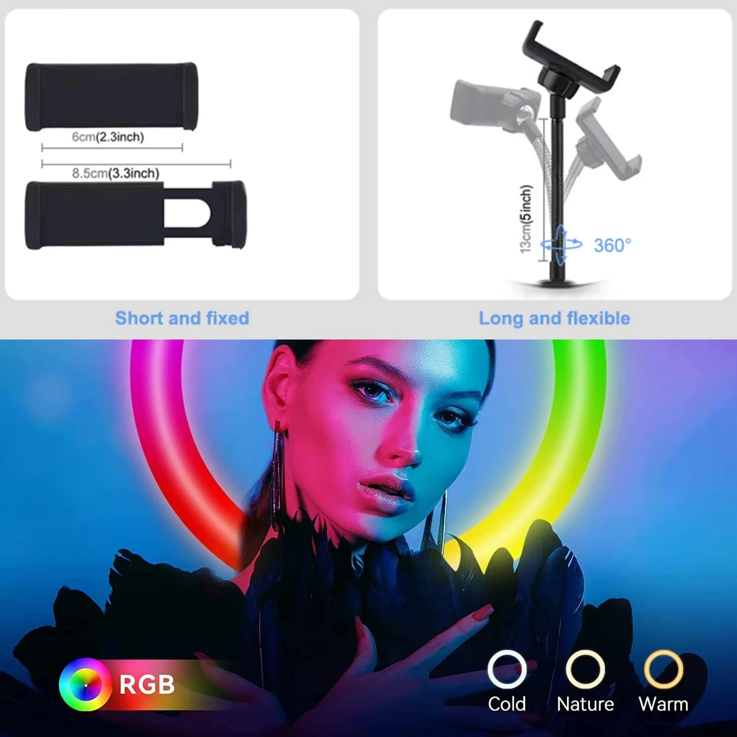 RGB Ring Light LED Lamp with Remote | Phone Holder for Video, Makeup & Photography