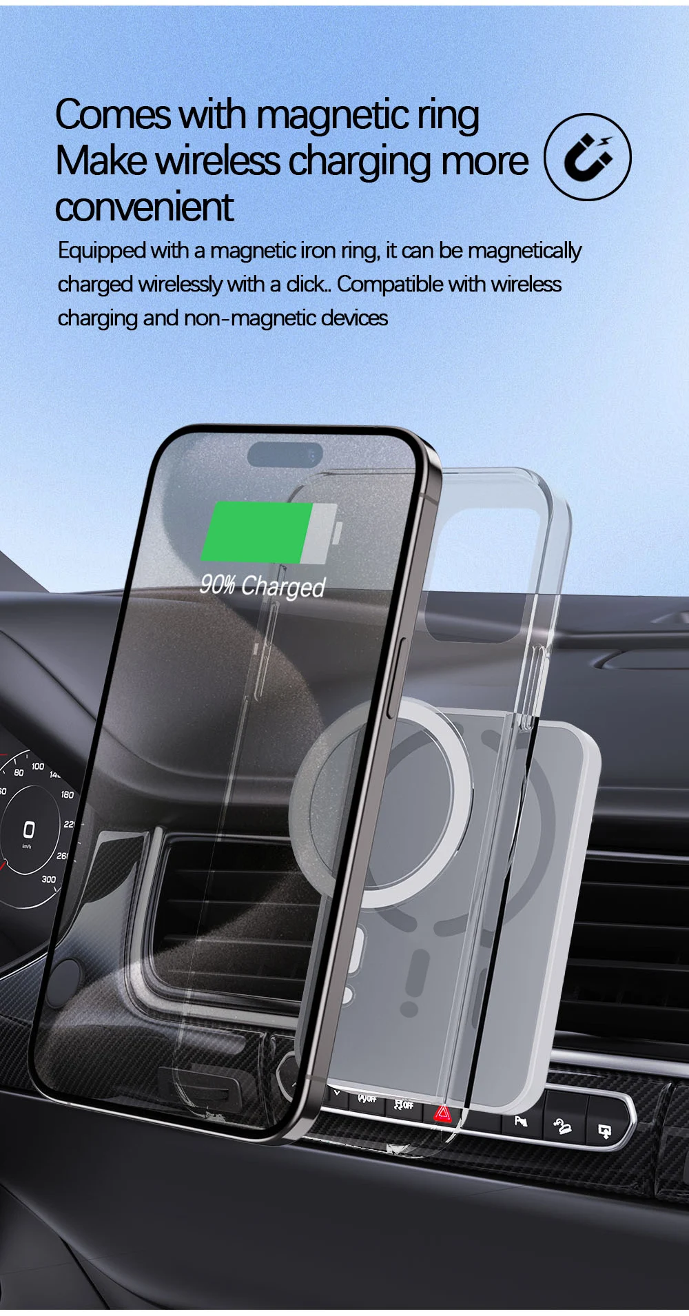 Magnetic Car Wireless Charger | Magsafe iPhone 12–16 Pro Max Fast Charging Air Vent Holder