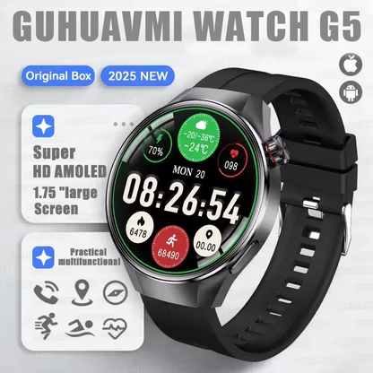 G5 Plus Smart Watch | 1.75" HD AMOLED, GPS, Heart Rate, Bluetooth Call & Compass for Men