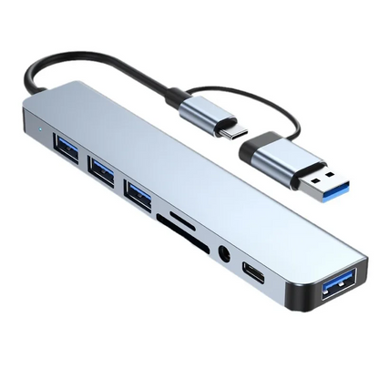 8-in-2 USB & Type-C HUB | Docking Station with Audio Jack, Micro SD Reader for Laptop, Tablet & Phone
