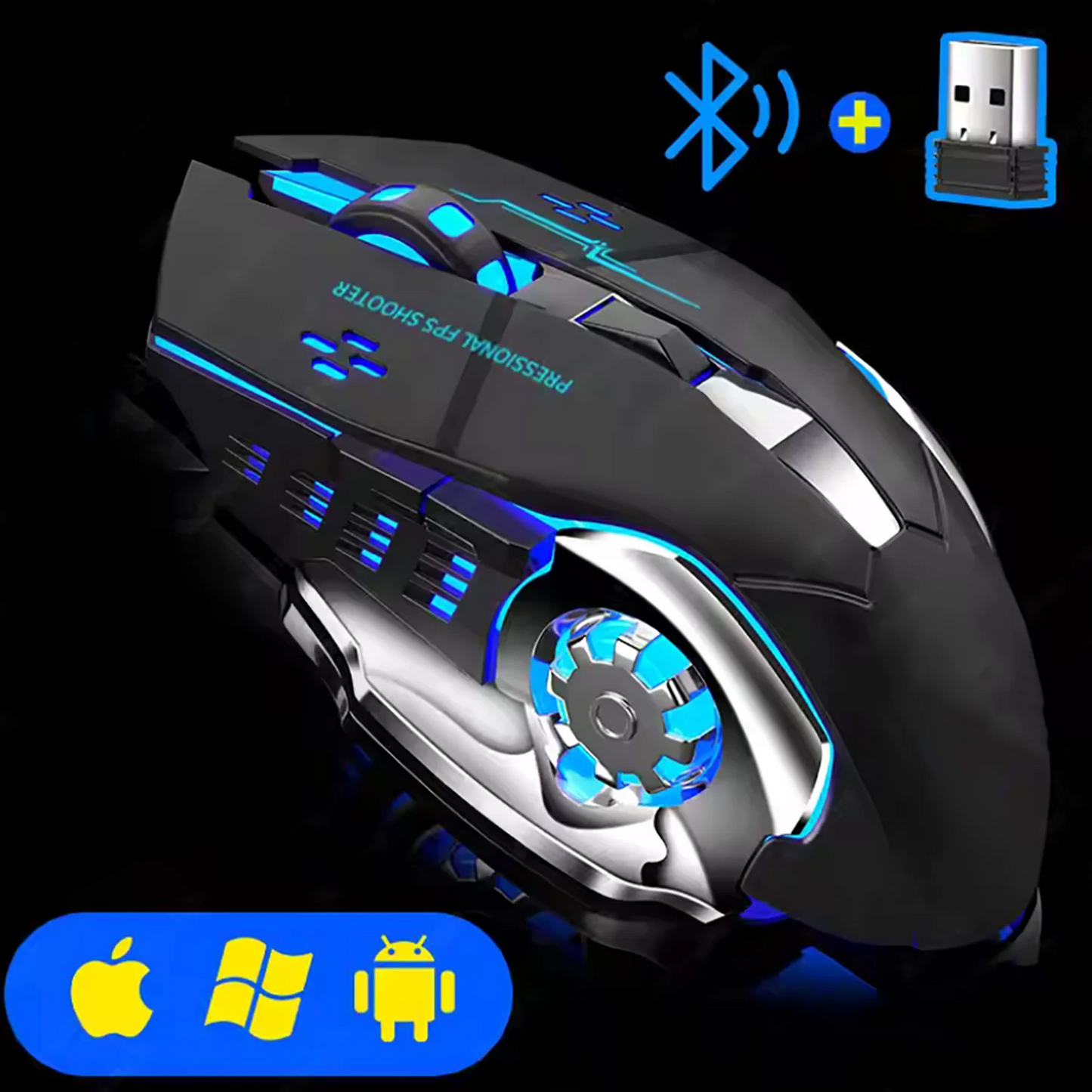 Rechargeable Wireless Gaming Mouse | Silent Bluetooth, USB, Backlight, E-Sports PC Gamer Mouse