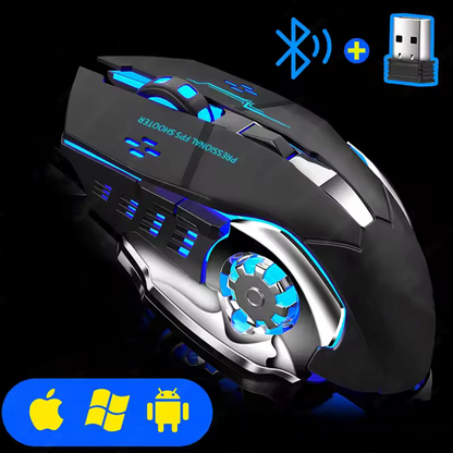 Rechargeable Wireless Gaming Mouse | Silent Bluetooth, USB, Backlight, E-Sports PC Gamer Mouse
