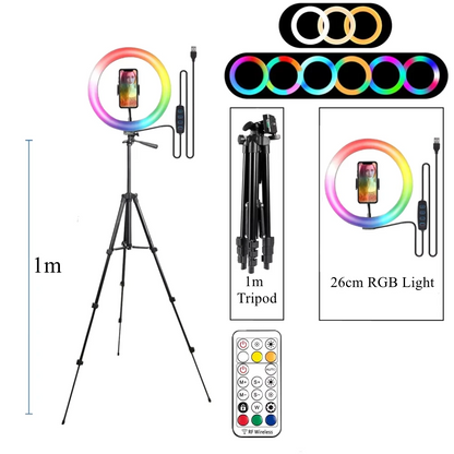 RGB Ring Light LED Lamp with Remote | Phone Holder for Video, Makeup & Photography