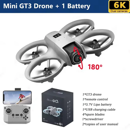GT3 6K Professional Mini Drone | Dual Camera 5G FPV UAV with Foldable Design & Smart Follow Mode