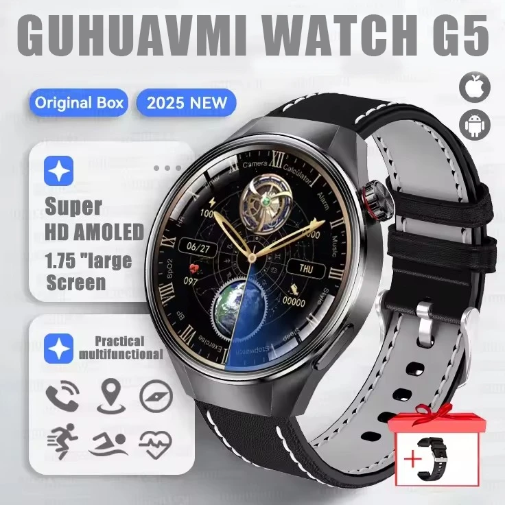 G5 Plus Smart Watch | 1.75" HD AMOLED, GPS, Heart Rate, Bluetooth Call & Compass for Men