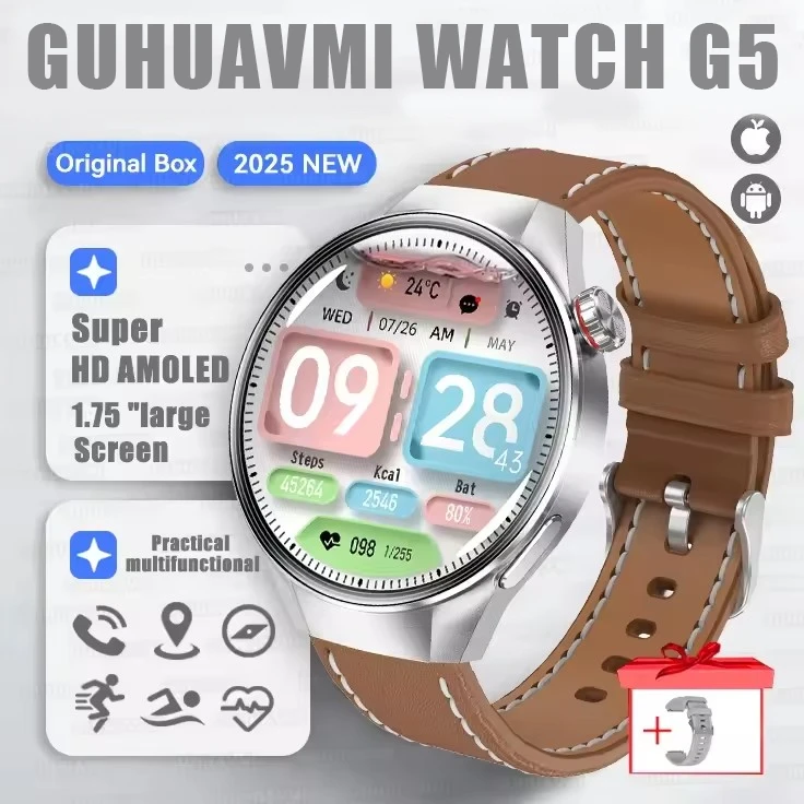 G5 Plus Smart Watch | 1.75" HD AMOLED, GPS, Heart Rate, Bluetooth Call & Compass for Men