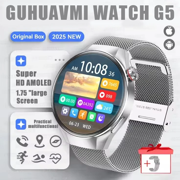 G5 Plus Smart Watch | 1.75" HD AMOLED, GPS, Heart Rate, Bluetooth Call & Compass for Men