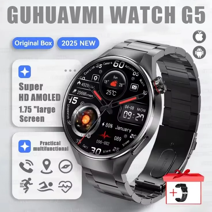 G5 Plus Smart Watch | 1.75" HD AMOLED, GPS, Heart Rate, Bluetooth Call & Compass for Men