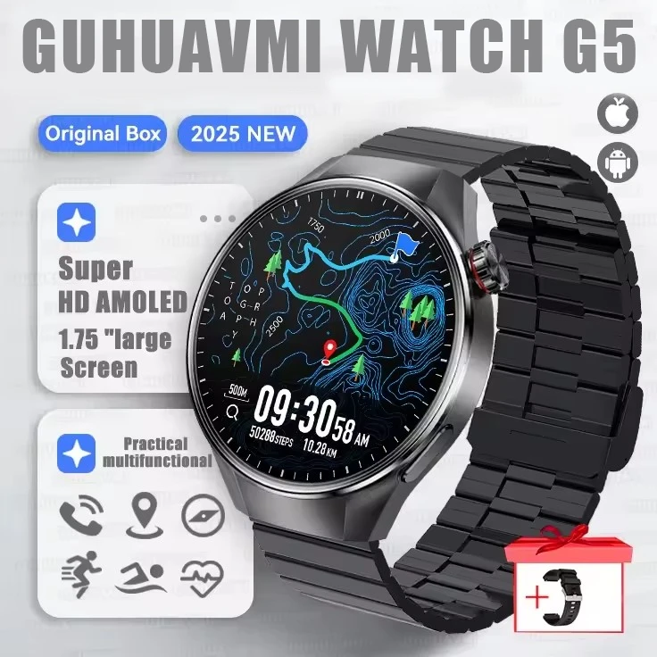 G5 Plus Smart Watch | 1.75" HD AMOLED, GPS, Heart Rate, Bluetooth Call & Compass for Men