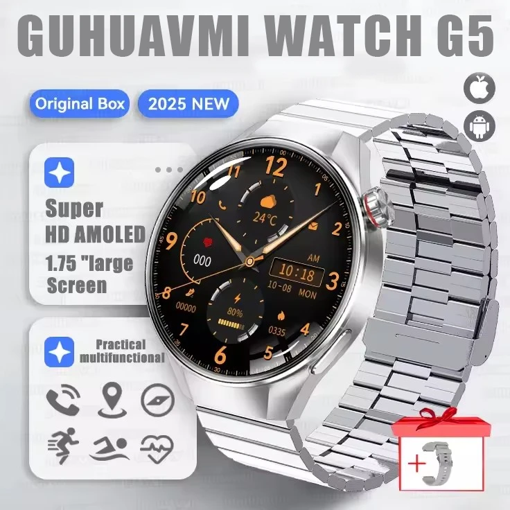 G5 Plus Smart Watch | 1.75" HD AMOLED, GPS, Heart Rate, Bluetooth Call & Compass for Men