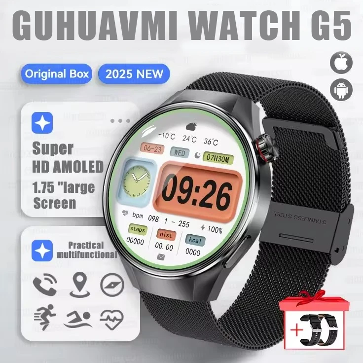 G5 Plus Smart Watch | 1.75" HD AMOLED, GPS, Heart Rate, Bluetooth Call & Compass for Men