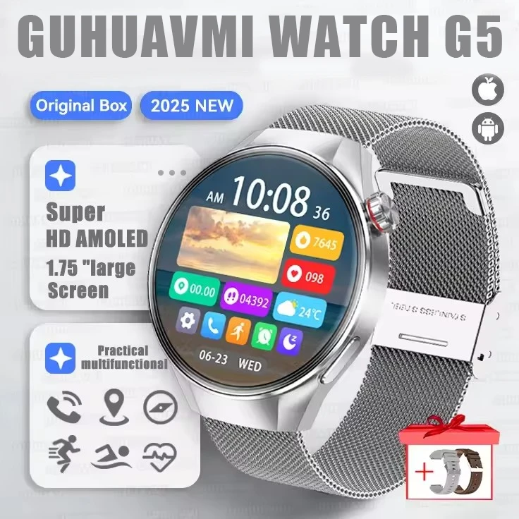 G5 Plus Smart Watch | 1.75" HD AMOLED, GPS, Heart Rate, Bluetooth Call & Compass for Men