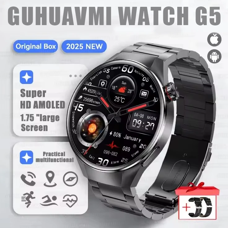 G5 Plus Smart Watch | 1.75" HD AMOLED, GPS, Heart Rate, Bluetooth Call & Compass for Men