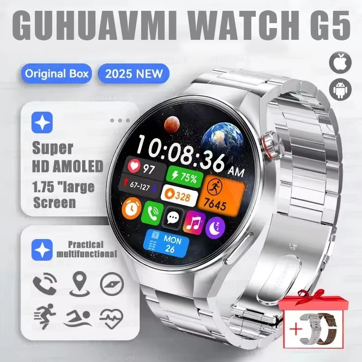 G5 Plus Smart Watch | 1.75" HD AMOLED, GPS, Heart Rate, Bluetooth Call & Compass for Men