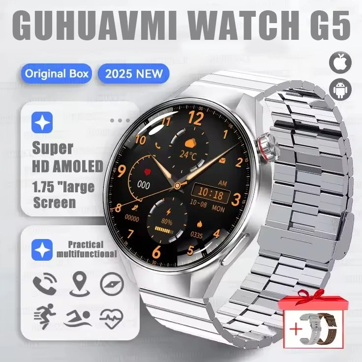G5 Plus Smart Watch | 1.75" HD AMOLED, GPS, Heart Rate, Bluetooth Call & Compass for Men