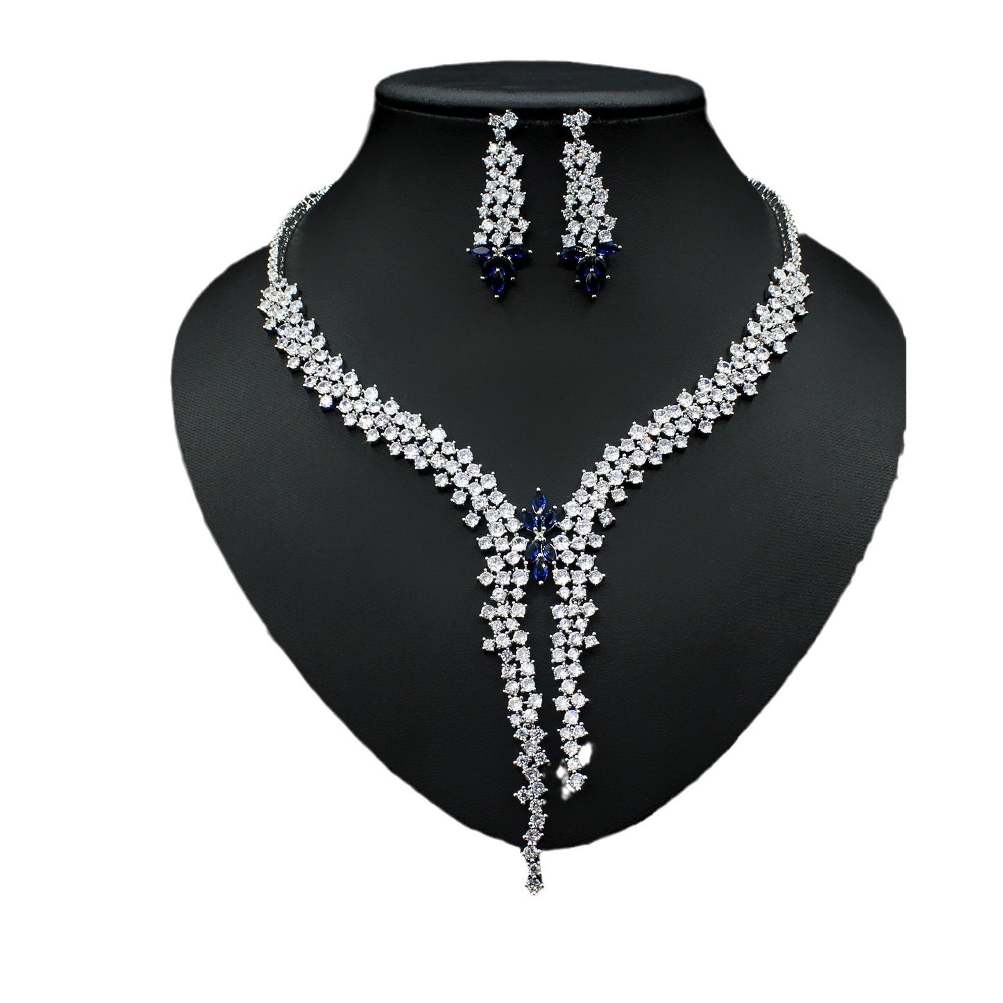 Silver Needle Jewelry Set | Exaggerated Zircon Earrings & Necklace