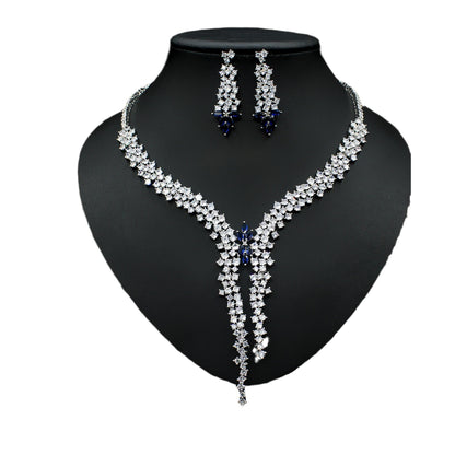 Silver Needle Jewelry Set | Exaggerated Zircon Earrings & Necklace