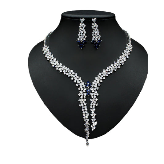 Silver Needle Jewelry Set | Exaggerated Zircon Earrings & Necklace