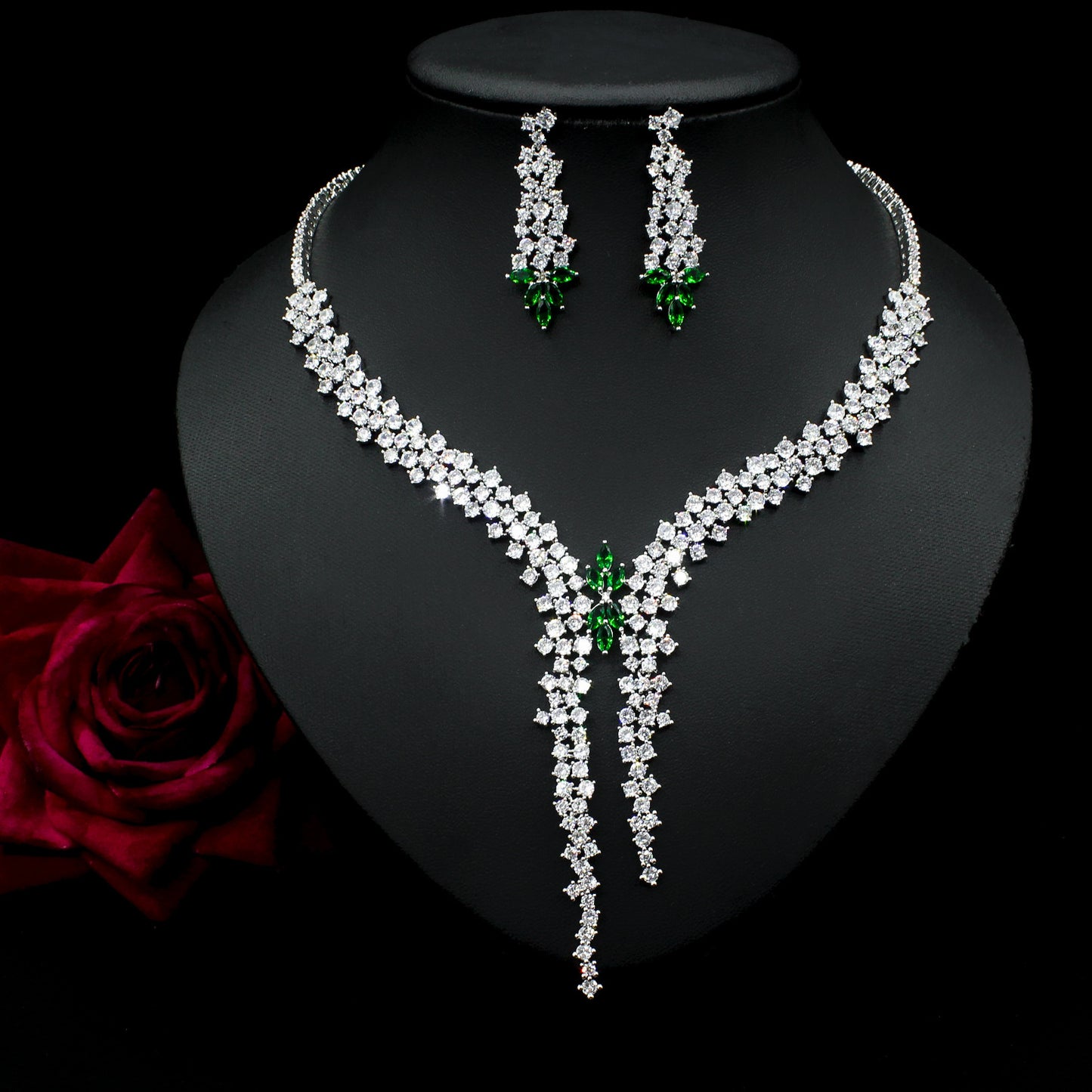 Silver Needle Jewelry Set | Exaggerated Zircon Earrings & Necklace