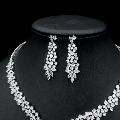 Silver Needle Jewelry Set | Exaggerated Zircon Earrings & Necklace
